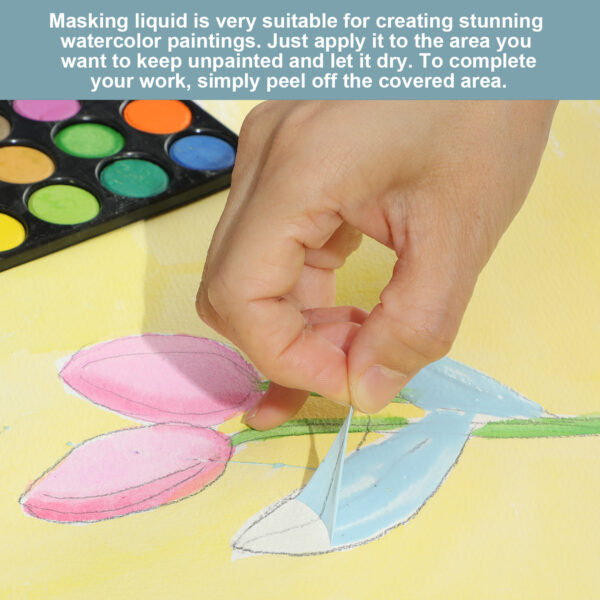 Masking Fluid Pen for Watercolor Painting and Various Art Projects,Watercolor Masking Fluid,100ml Art Masking Fluid Artists Watercolor Medium,Masking Fluid Pen Blue Liquid Pigment Drawing Gum - Image 7